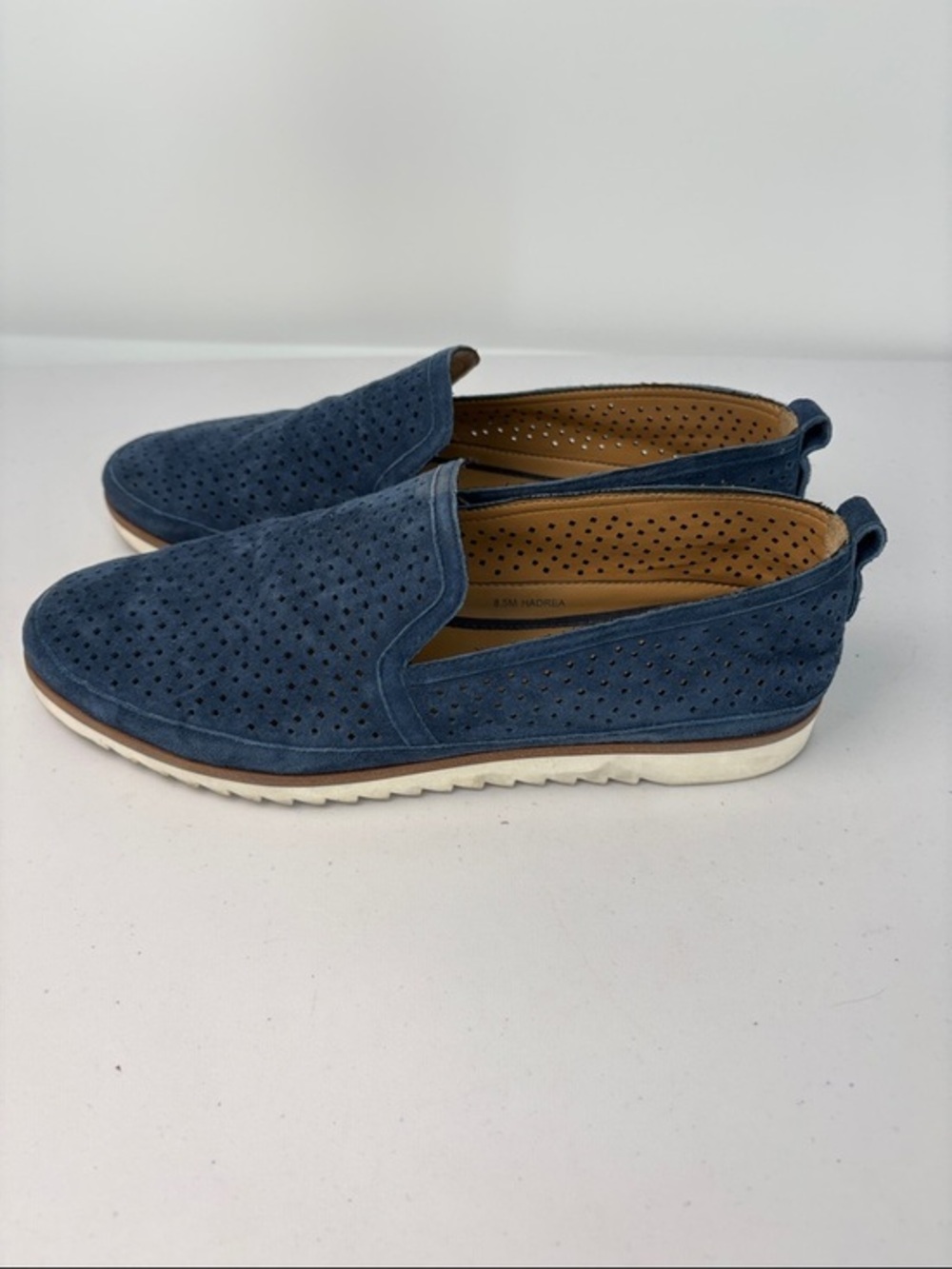 🌪️Franco Sarto suede Hadrea Navy Perforated Slip-On Loafers